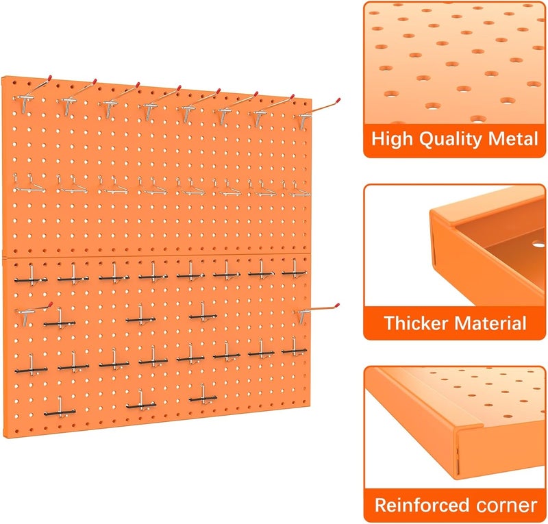 TORACK Metal Pegboard Wall Organizer 24" x 24" or 12" x 48", 70 PCS Tools Storage Pegboard for Garage, Modular Pegboard, Tool Organizer Board with Peg Board Hooks(Orange) - Image 5